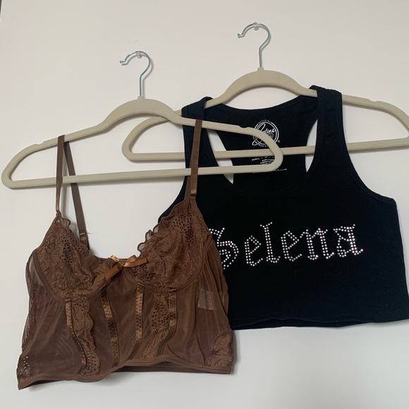 TWO FOR ONE BUNDLE- Black Selena Merch Tank top from Forever 21, Brown top Shein - Picture 2 of 10